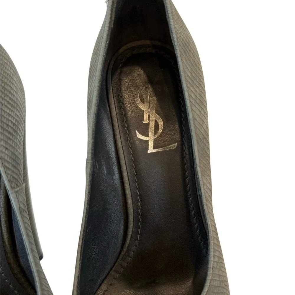 Yves Saint Laurent YSL Grey Suede Lizard Textured Platform Stiletto Pump Sz 37.5